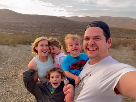 A family selfie out in the Arizona desert.