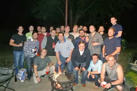 Friends gathered around the fire.